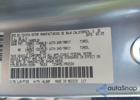 2025 Toyota Tacoma Sr5 4Wd from USA, damaged, VIN 3TMLB5JNXSM119298